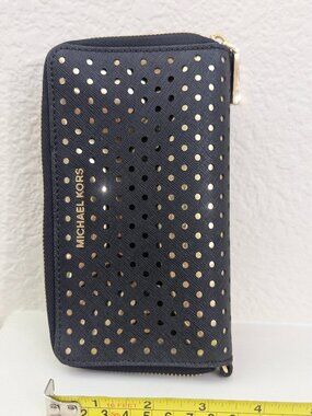 Michael Kors Black Studded Zip Around Wallet - MK